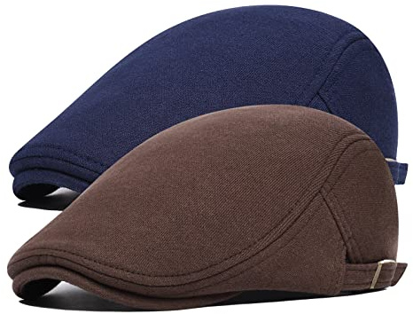 BOTVELA 2 Pack Men Newsboy Cap Cotton Golf Driving Flat Hat
