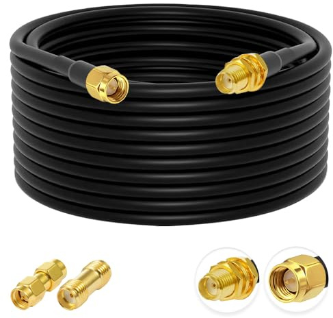 Vecys SMA Maschio a Femmina Cavo Coassiale RF Passante RG58 32.8FT/10M + Kit di Adattatori SMA da 2 Pezzi per Adattatore Wireless per Potenziamento del Segnale Antenna del Router