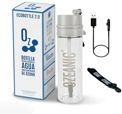 OZEANIC EcoBottle 2.0 600 ml – Botella reutilizable con tecnología de ozono in situ | Sin filtros ni consumibles | Deporte, viajes y uso diario