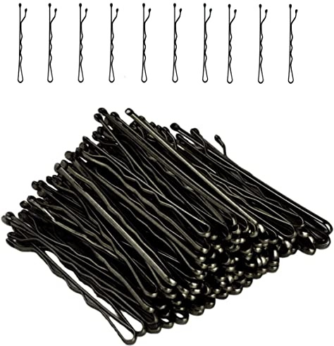 PKOUVOO 100 Stück Haarspangen, 1.97 inch Gewellt Haarklammern Metall, Schwarzes Haarnadeln, Wellenform Bobby Pins, Haarclips, Haarzusätze für Frauen Mädchen und Friseursalon (Schwarz)