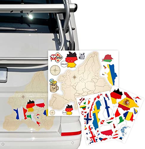 FOTOFOL Europa Karte Aufkleber Set zum Aufkleben - für Auto, Fahrzeuge, Möbel, Tür, Wand, Fenster, Spiegel - perfekt für VW Bulli California