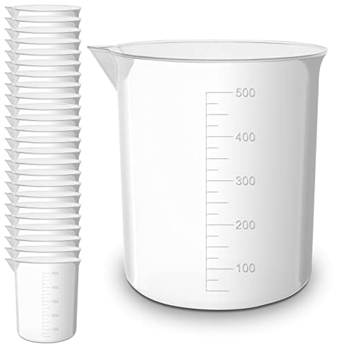 25 Pack - RE-GEN 500ml Graduated Clear Plastic Measuring Beakers Cups – Ideal for Laboratory, Home, Kitchen, Cooking, DIY, Arts & Crafts