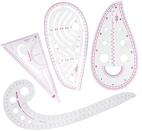 ZENVALY Lineal Nähen, Kleidungs-Lineal, Schneiderlineal, Abgeschrägt Transparent Lineal, Kunststoff Nähen Werkzeuge DIY Nähen Lineal Set Kurvenlineal zum Nähen Schneidern Nähwerkzeuge, 4 Stück