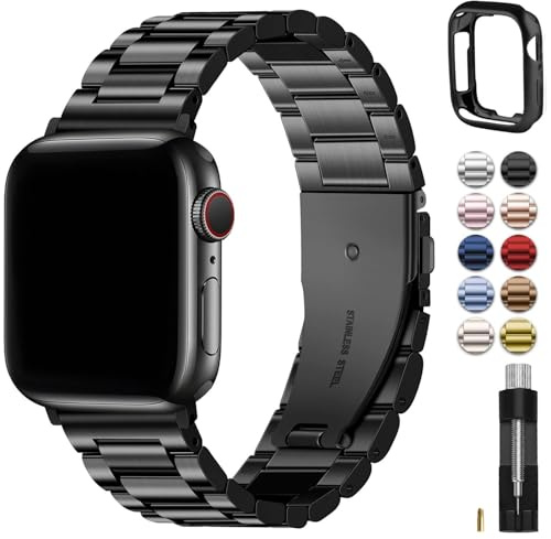 Fullmosa Kompatibel med Apple Watch Armband Ultra 49mm, ersättningsband i metall Klockarmband för iwatch Ultra 3 2 1 49mm, svart