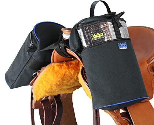 TrailMax Große Horn-Satteltaschen; Horn-Satteltaschen für Pferde; Trail-Reits-Satteltaschen für Western- & Endurance-Sättel; doppelt genähte 600-Denier-Poly-Satteltaschen; blaue Paspelierung