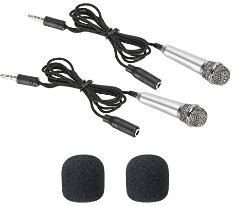 PATIKIL 2 STK Mini Karaoke Mikrofon Tragbar Stimme Kleines Mic Silber 3.5mm Universalkabel für Sprachaufnahme und Gesang