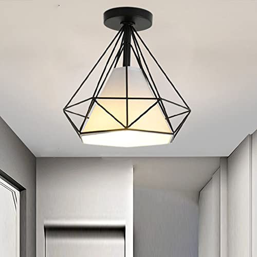 Diamante Lámpara de Techo Retro Vintage Plafón Industrial Luz Colgante E27 Lámpara Iluminación Colgante LED jaula para Salón Cocina Comedor Pasillo Bar Sala de estar Pasillo Entrada Baño (Negro)