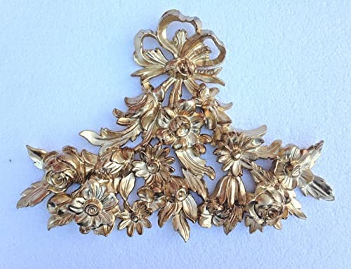 Pintici Wanddeko Wandrelief Wandbehang Deko Weiß Gold Blumen 38x28 cm Barock Ornament Applike C1531 (Gold)