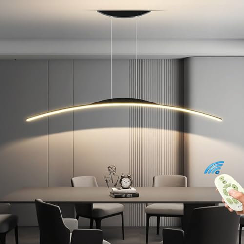 Lanekd Lampe Moderne Esstischlampe LED Pendelleuchte Dimmbar, Esszimmerlampe Wohnzimmerlampe Küchenlampe Hängend Leuchte, 3000K-6500K Mit Fernbedienung Hängelampe Höhenverstellbar (Schwarz, L80cm)