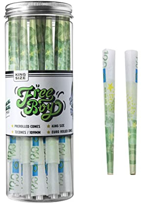 72 Stück King Size Cones vorgerollt mit Filtertip – 100-Euro-Design – Hochwertiges Drehpapier – Extra große vorgerollte Hülsen gebrauchsfertig