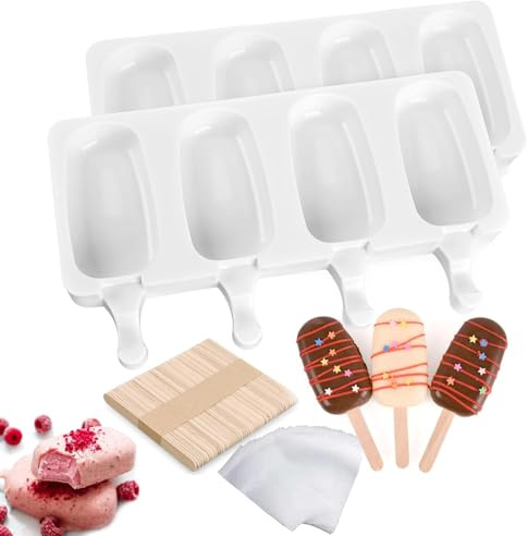 Norhogo 2 Stück Silikon Eis am Stiel, 100 Holzstielen, 10 Verpackungsbeutel für Speiseeis, Lebensmittelqualität BPA-frei Popsicle Formen für Dessert, Schokolade DIY, für Kinder Erwachsene