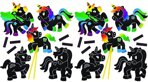 Baker Ross Kratzbild-Bastelsets „Einhorn“ mit Magneten (10 Stück) – buntes Regenbogen-Kratzpapier – Bastelidee für Kinder (Packung mit 2)