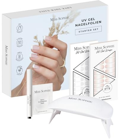 Original Miss Sophie UV Starterset I Selbstklebende UV Nagelfolien I Nagelaufkleber in Nude Babyboomer & French Tips I Kein Absplittern I Langer Halt I Schnelle & einfache Anwendung