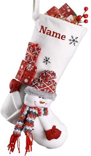 iDIY Calcetines de Navidad Personalizados con Nombre - Calcetines Navideños Personalizados con 3D Papá Noel, Reno, Muñeco de Nieve - Muñeco de Nieve