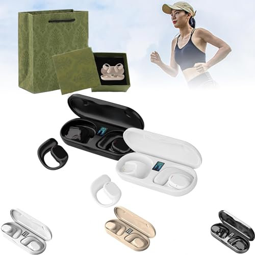 Yabira Wireless Ear Hanging Bluetooth Headset, 2024 Latest 3D Surround Sound Open Ows Wireless Bone Conduction Digital Bluetooth Earbuds, Non-in-Ear Headphones with Microphone (2PCS Black+White)