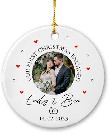 Christbaumschmuck Keramik Weihnachtsanhänger Anhänger Weihnachtsbaumschmuck Hängende Ornamente Weihnachtsdeko Unser Erstes Verlobungsfoto, Personalisiertes Foto 2023, Erstes Verlobungsfoto Für EIN