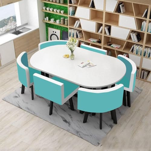 EpuzeR Esstisch und 6 Stühle, Esszimmer-Set mit Tisch 150 x 90 und 6 Stühlen, Küche, Tisch, Konferenztisch Küchentisch Empfangtisch Verhandlungstisch (Color : Lake Blue)