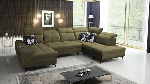 All4All Ecksofa Gilbert VI 331x173x215cm - Schlaffunktion - Bettkasten - U-Form - Couch - Eckcouch - Schlafsofa - Wohnlandschaft - Verstellbare Kopfstützen - Sofa - Polstersofa - Wawe 11 Links - 26