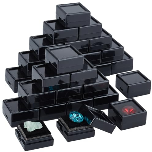 BENECREAT 72 Packung Edelstein-Displaybox, Kunststoff-Diamant-Vitrine, Schwarze Schmuckschatulle Mit Transparenten Deckeln Zum Edelsteine, Münzen, Raute, Geschenkverpackung, 3x3x1.65cm