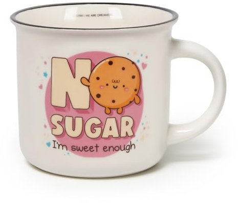 Legami - Tazza Cuppuccino in Porcellana New Bone China, Tazza da Colazione, Mug Caffè Thé Lavabile in Lavastoviglie, Diametro 10 cm, Capacità 350 ml, Tema No Sugar