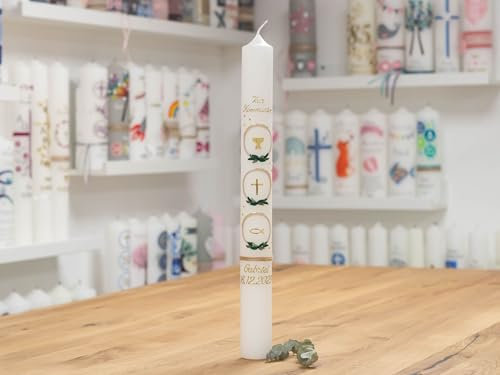 meinkerzenshop Kommunionkerze - Gabriel Junge oder Mädchen mit Name und Datum, individuell, persönlich u. handgemacht