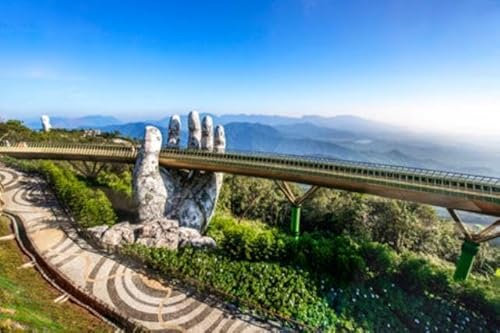 adrium Acryl-Bild 120 x 80 cm: Goldene Brücke an der Spitze der Ba Na Hills, Stadt Danang, die berühmte Touristenattraktion in Zentralvietnam. (200832551)