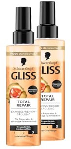 Gliss Kur Gliss Express-Repair-Spülung Total Repair (2x 200 ml), Haarspülung sorgt für sofortige Kämmbarkeit und Schutz vor Haarbruch, Pflegespülung mit Hitzeschutz bis zu 230 °C
