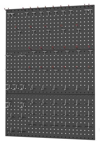 WALMANN 96 PCS Metal Pegboard with Pegboard Hooks for Wall, Garage Tools Storage Pegboard for Garage, Workbench, Peg Boards, Tool Organizer Board with Hooks(Black)