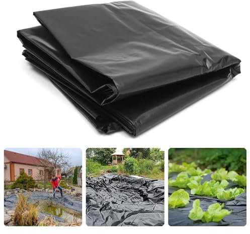 Hikrxya 2 x 6M Plasticos para Invernaderos Negro - Espesar Polietileno de Efecto Invernadero de Plastico Película Negro de Protección Las Plantas Láminas Jardín