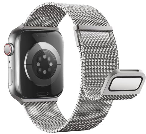 Astorgos Correas Metálica Compatible con Correa Apple Watch Ultra/Ultra2 49mm/Serie 10/9/8/7/6/5/4/3/2/1/SE 42/44/45/46mm,Bracelet Magnética Doble Pulsera de Metal de Acero Inoxidable,Gris Titanio