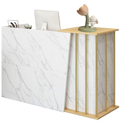 GAOXIAO Comptoir De Réception Petit, Comptoir d'accueil Texture De Marbre avec Tiroir Verrouillable, Comptoir Caisse Debout pour Bureau Bar Salons Magasin De Vêtements B 140 cm