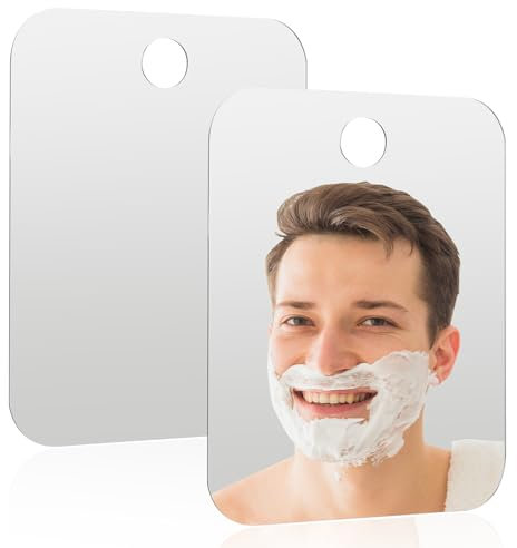 2Pcs Fogless Shower Mirror for Shaving - 6.7 × 5.1 inch Wall Hanging, Portable Handheld Travel Camping with Acrylic Frame for Men's Makeup and Shave