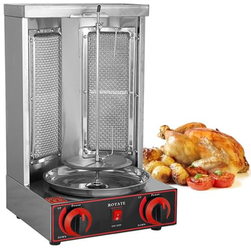 HNBYLMM Máquina Comercial para shawarma, máquina para Doner Kebab, asador Vertical para Horno, máquina para Asar gyro, asador Vertical a Gas con 2 quemadores para Cocina y Restaurante,M