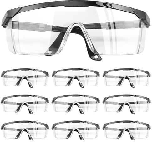 GOSHIES Schutzbrille 10 Stück Arbeitsschutzbrille Sicherheitsbrille Schutzbrille für Brillenträger mit verstellbaren Bügeln Arbeitsschutzbrille Antibeschlag Antispeichel Transparent