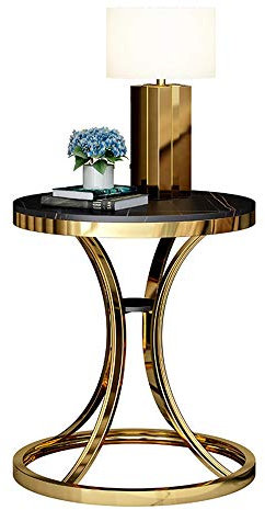 MEILISHAOMEI Nordischer moderner runder Beistelltisch, Wohnzimmer-Mini-Ecktisch, Goldener Telefontisch aus Schmiedeeisen, Balkon, Freizeit-Couchtisch, 50 × 55 cm (Farbe: Schwarz)