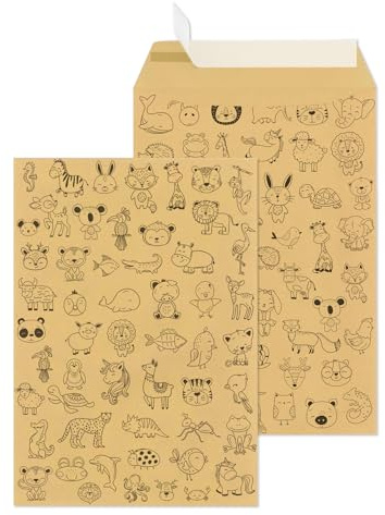 Versandtaschen C4 Haftklebend Muster | große Briefumschläge 110g / m² ohne Fenster für A4 | Maxibrief Großbrief Kuvert Umschläge Envelope | Versandtaschen Warensendung (Kinder, 25)