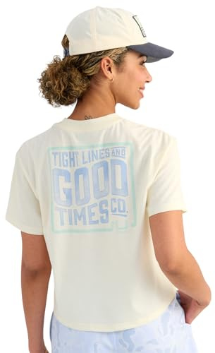 HUK Womens Pocket Tee, Comfortable Performance Fishing Short Sleeve T-Shirt with Chest Pocket for Women, Tight Lines - Egret, Large
