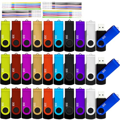 USB Thumb Drive 2GB USB Flash Drives 50 Pack Nicepicten Bulk USB 2.0 Flash Drive Pack of 50 2GB Swivel Jump Drives Multipack Memory Stick for Data Backup (50 Pack 2 GB Colorful)
