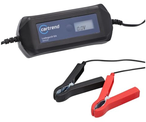 cartrend Mikroprozessor Batterieladegerät DP 6.1, 6A, automatische Diagnose- und Ladefunktion, Autostart nach Netzausfall, LCD-Anzeige, schutzisolierte Polklemmen, für Auto, Motorrad, Boote, Traktoren