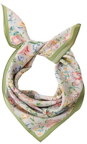 Prettystern 65x65 cm 100% Seide Damen Halstuch leicht Sommer Frühling Seidentuch Seidenschal Grün hellblau Blümchen KS05