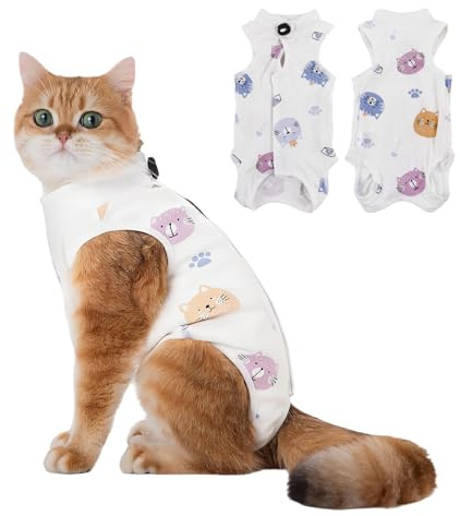 Katze Chirurgie Erholungsanzug, Katzenbody Nach Op, Kastration Haustier-medizinisches chirurgisches Hemd Operationsgenesungsanzüge, Cat Onesie für Anti Lecken, Verstellbare Größen, Leicht zu tragen