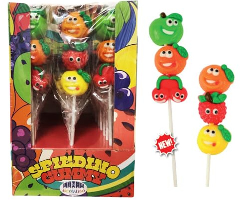 Spiedini Gummy Frutta Caramelle Gommose Gusto Fruttato Espositore 37,5g x12