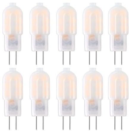 Jiotouhu G4 LED-Glühbirnen Warmweiß 2700K, milchig weißes Gehäuse, 12V, 2W Ersatz für 20W Halogenlampe, kein Flackern, nicht dimmbar, für Innendekoration Hängeleuchte, 10er Pack