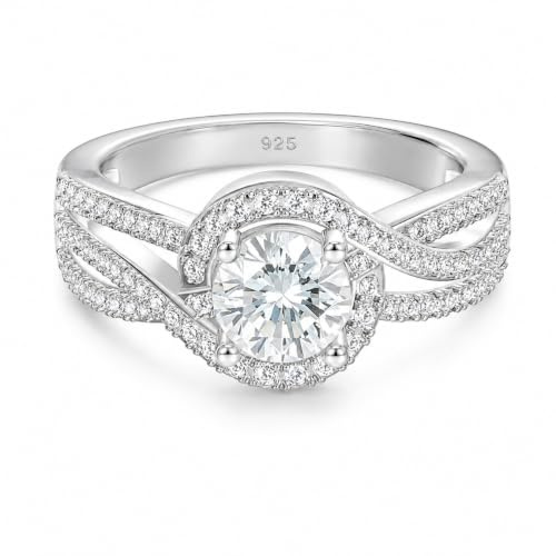 MYBELLNA Halo Twist Moissanit Ring für Damen Engagement Verlobungsring | 1 Karat Moissanite Diamant Ring Frauen 925 Sterling Silber VVS1 D Farbe Verlobung Wedding Hochzeit Geschenk für Frauen