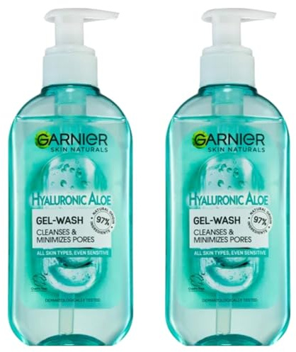 Garnier Skin Naturals Gesichtsreinigungsgel mit Hyaluronsäure und Aloe Vera, feuchtigkeitsspendend und erfrischend, für normale und Mischhaut, 200 ml (2 Stück)