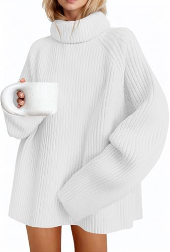 Saodimallsu Damtröja överdimensionerad långärmad polotröja finstickad enfärgad stickad tröja casual elegant basic toppar, Vit, L