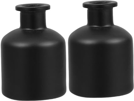 HONMEET Frascos Difusores Rellenables De Vidrio 50ml 2 Piezas, Cylindrical Negro Mate, para Difundir Aceites Esenciales y Aromas, Multiusos para Hogar, Oficina y Decoración Vintage