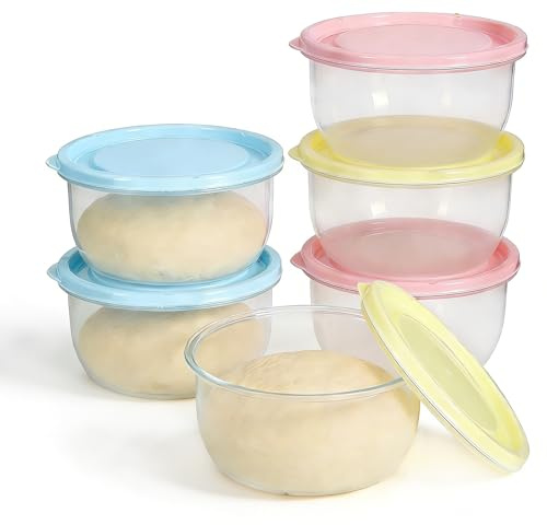 Punorric 6-Piece Pizza Dough Ball Box Set with Lids Dough Proofer & Bread Proofing Box, Small Dough Proofing Storage Organizer Pizza Making Accessories for Home Kitchen, (Pink/Blue/Green)