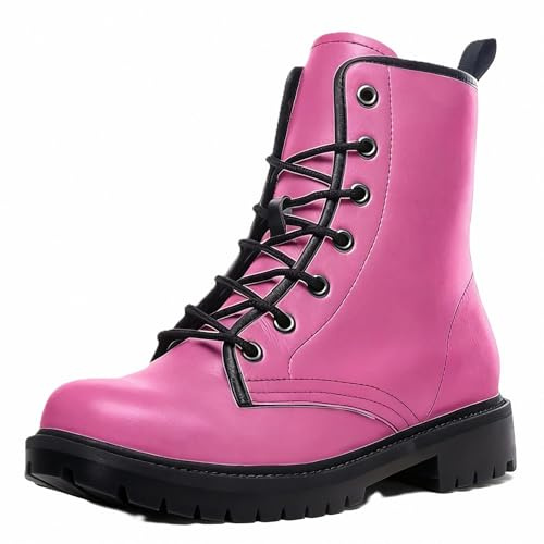 Maimeili Women Printed Ankle Boots with Flower Mushroom Graffiti Animals Solid-color Stylish Colorful Casual Everyday Platform Lace-up Leather Combat Booties Party Halloween Christmas