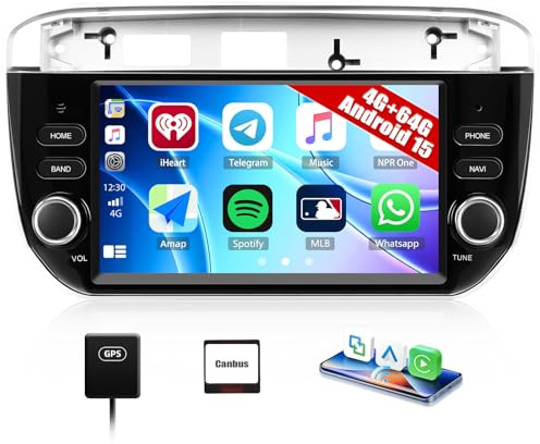 4G+64G CAMECHO Android 15 Carplay Autoradio per Fiat Punto (2012-2016), Nav Wireless Carplay Android Auto, Stereo con Schermo da 7 Pollici Bluetooth 5.0 RDS/FM Mirror Link EQ +Telecamera posteriore